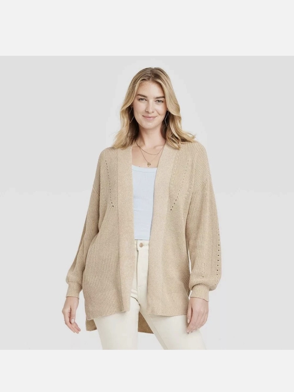Universal Thread Tan Open-Front Balloon Sleeve Cardigan Size Small